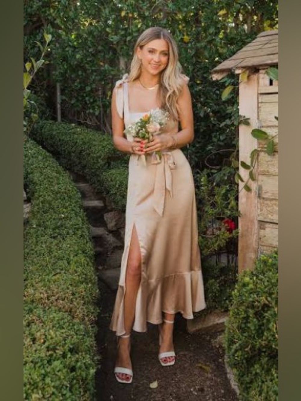 NWT Show Me Your Mumu Claire Midi Dress in Champagne Luxe Satin